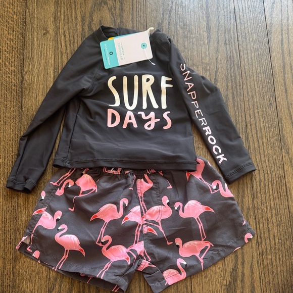 Snapper Rock Black and Pink Boys Swim Rashguard Set 6-12 months - Picture 1 of 4